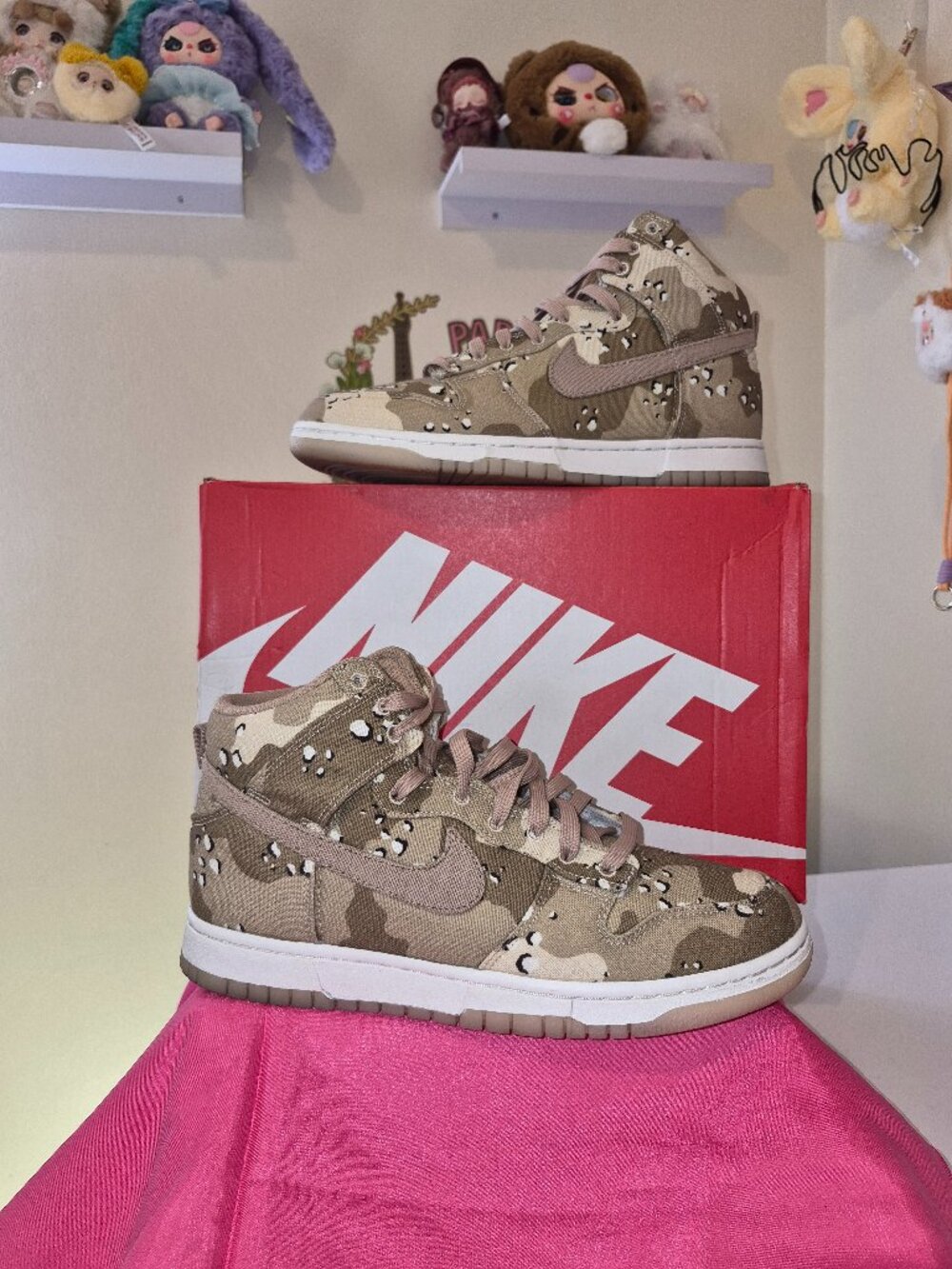 Nike Women's Dunk High Desert Camo velvet sneakers.